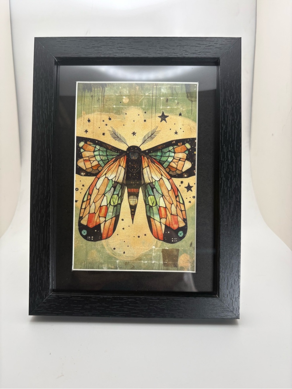 Celestial Luna Moth Art Print – Framed 5x7 Witchy Nature Decor
